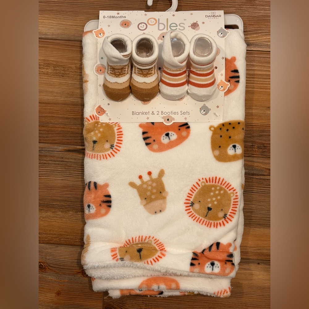 Danbar Oobles Animal Print Soft Baby Blanket and Booties Set
